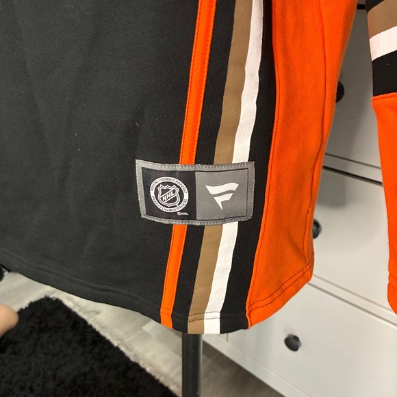 Anaheim Ducks Fan NHL Black Orange Lace Up old time style Hockey Jersey Men's M - Picture 6 of 11